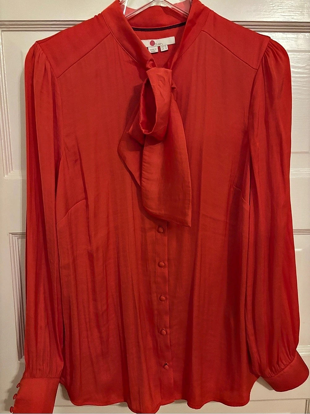 Boden Tie Neck Long Sleeve Blouse Orange Medium Like New